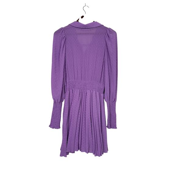 Zara Long Sleeve Ruffle Elastic Cuffs Flounced Hem 3 Buttons Mini Dress L Purple - Picture 15 of 15